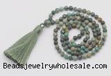 GMN255 Hand-knotted 6mm African turquoise 108 beads mala necklaces with tassel