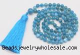 GMN257 Hand-knotted 6mm apatite 108 beads mala necklaces with tassel