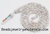 GMN2601 Hand-knotted 8mm, 10mm matte white crazy agate 108 beads mala necklace with pendant