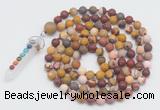 GMN2605 Hand-knotted 8mm, 10mm matte mookaite 108 beads mala necklace with pendant