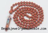 GMN2607 Hand-knotted 8mm, 10mm matte red jasper 108 beads mala necklace with pendant