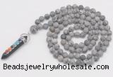 GMN2611 Hand-knotted 8mm, 10mm matte grey picture jasper 108 beads mala necklace with pendant