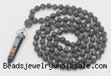 GMN2612 Hand-knotted 8mm, 10mm matte black labradorite 108 beads mala necklace with pendant