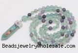 GMN2618 Hand-knotted 8mm, 10mm matte fluorite 108 beads mala necklace with pendant