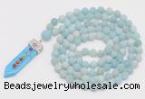 GMN2619 Hand-knotted 8mm, 10mm matte amazonite 108 beads mala necklace with pendant