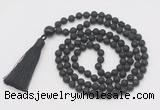 GMN262 Hand-knotted 6mm black lava 108 beads mala necklaces with tassel