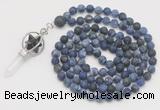 GMN2621 Hand-knotted 8mm, 10mm matte sodalite 108 beads mala necklace with pendant