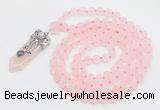 GMN2625 Knotted 8mm, 10mm matte rose quartz 108 beads mala necklace with pendant