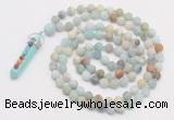 GMN2626 Knotted 8mm, 10mm matte amazonite 108 beads mala necklace with pendant