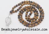 GMN2630 Knotted 8mm, 10mm matte yellow tiger eye 108 beads mala necklace with pendant