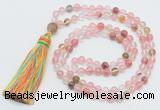 GMN264 Hand-knotted 6mm volcano cherry quartz 108 beads mala necklaces with tassel