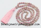 GMN268 Hand-knotted 6mm pink wooden jasper 108 beads mala necklaces with tassel