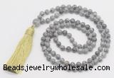 GMN269 Hand-knotted 6mm grey picture jasper 108 beads mala necklaces with tassel