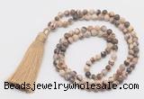 GMN270 Hand-knotted 6mm zebra jasper 108 beads mala necklaces with tassel