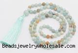 GMN279 Hand-knotted 6mm amazonite 108 beads mala necklaces with tassel