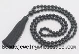 GMN283 Hand-knotted 6mm black onyx 108 beads mala necklaces with tassel