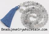 GMN300 Hand-knotted 6mm cloudy quartz 108 beads mala necklaces with tassel & charm