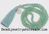 GMN301 Hand-knotted 6mm green aventurine 108 beads mala necklaces with tassel & charm