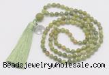 GMN302 Hand-knotted 6mm China jade 108 beads mala necklaces with tassel & charm