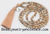 GMN305 Hand-knotted 6mm picture jasper 108 beads mala necklaces with tassel & charm