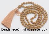 GMN306 Hand-knotted 6mm wooden jasper 108 beads mala necklaces with tassel & charm