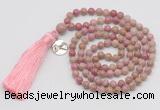 GMN312 Hand-knotted 6mm pink wooden jasper 108 beads mala necklaces with tassel & charm