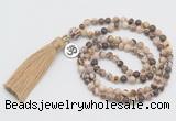 GMN315 Hand-knotted 6mm zebra jasper 108 beads mala necklaces with tassel & charm