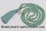 GMN319 Hand-knotted 6mm green aventurine 108 beads mala necklaces with tassel & charm