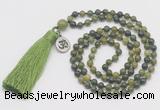 GMN320 Hand-knotted 6mm Canadian jade 108 beads mala necklaces with tassel & charm