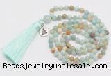 GMN321 Hand-knotted 6mm amazonite 108 beads mala necklaces with tassel & charm