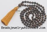 GMN327 Hand-knotted 6mm bronzite 108 beads mala necklaces with tassel & charm