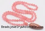 GMN4000 Hand-knotted 8mm, 10mm cherry quartz 108 beads mala necklace with pendant