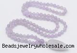 GMN4002 Hand-knotted 8mm, 10mm lavender amethyst 108 beads mala necklace with pendant