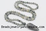 GMN4004 Hand-knotted 8mm, 10mm seaweed quartz 108 beads mala necklace with pendant