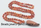 GMN4007 Hand-knotted 8mm, 10mm red banded agate 108 beads mala necklace with pendant