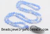 GMN4008 Hand-knotted 8mm, 10mm blue banded agate 108 beads mala necklace with pendant