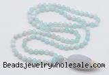 GMN4009 Hand-knotted 8mm, 10mm sea blue banded agate 108 beads mala necklace with pendant