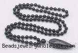 GMN4015 Hand-knotted 8mm, 10mm black agate 108 beads mala necklace with pendant