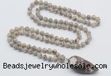 GMN4025 Hand-knotted 8mm, 10mm feldspar 108 beads mala necklace with pendant