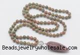 GMN4026 Hand-knotted 8mm, 10mm unakite 108 beads mala necklace with pendant