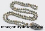 GMN4027 Hand-knotted 8mm, 10mm rhyolite 108 beads mala necklace with pendant