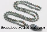 GMN4029 Hand-knotted 8mm, 10mm African turquoise 108 beads mala necklace with pendant