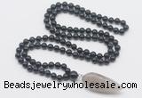 GMN4031 Hand-knotted 8mm, 10mm black obsidian 108 beads mala necklace with pendant