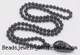 GMN4033 Hand-knotted 8mm, 10mm black lava 108 beads mala necklace with pendant