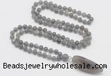 GMN4035 Hand-knotted 8mm, 10mm labradorite 108 beads mala necklace with pendant