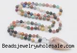 GMN4038 Hand-knotted 8mm, 10mm colorful gemstone 108 beads mala necklace with pendant