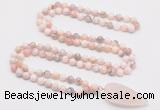 GMN4042 Hand-knotted 8mm, 10mm natural pink opal 108 beads mala necklace with pendant