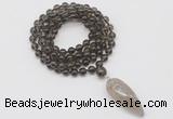 GMN4050 Hand-knotted 8mm, 10mm smoky quartz 108 beads mala necklace with pendant