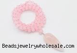 GMN4052 Hand-knotted 8mm, 10mm rose quartz 108 beads mala necklace with pendant