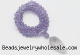 GMN4053 Hand-knotted 8mm, 10mm amethyst 108 beads mala necklace with pendant